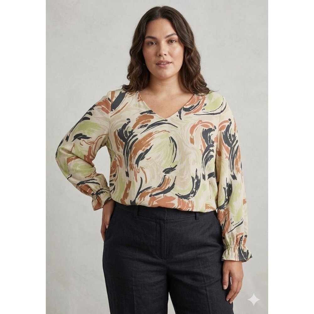 Madewell Blouse Multicolor Womens V-Neck Ruffle Cuff Top in Brushing Up XXL